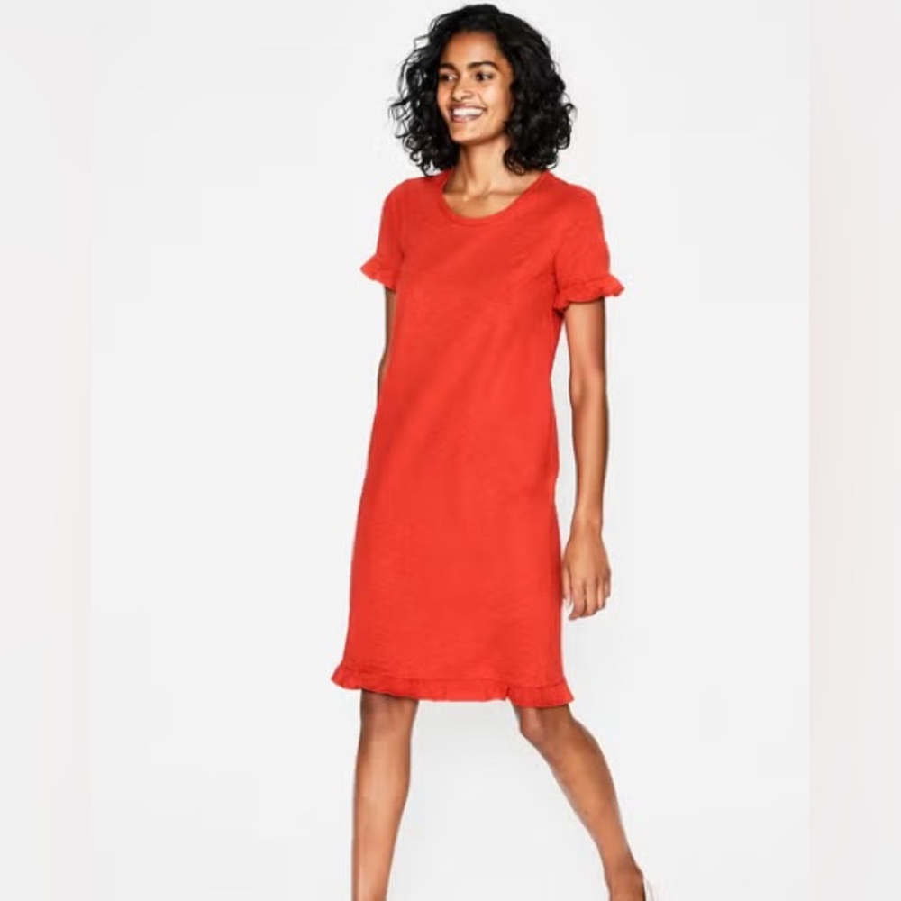 Boden Emily Ruffle Jersey Knit T-Shirt Dress Size 8 100% Cotton‎